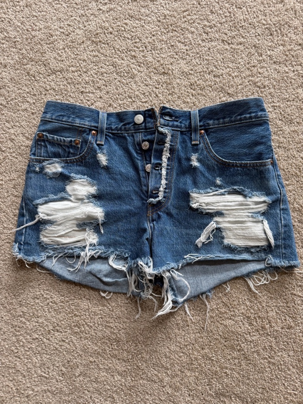 Levi's Distressed Blue Denim Jean Shorts